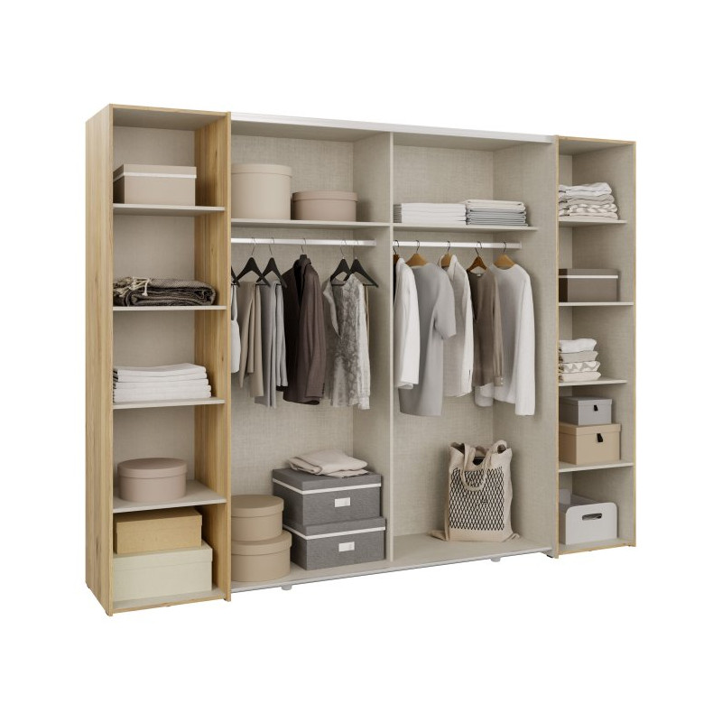 Duża szafa ubraniowa 270 cm Bellevue NRGS82511 piaskowy/dąb mauvella