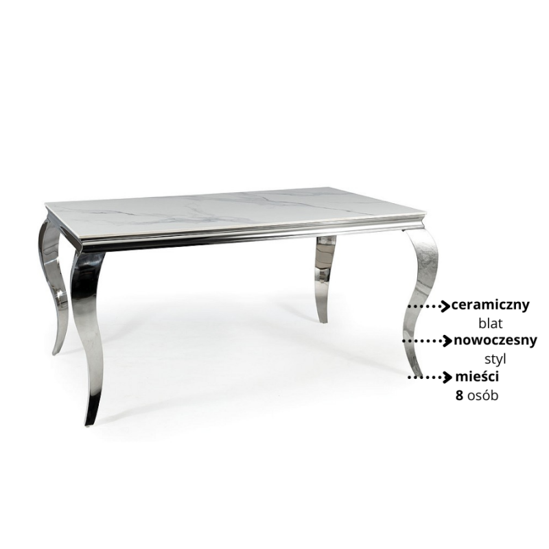 Stół Ceramiczny Prince Ceramic biały calacatta/chrom 180x90