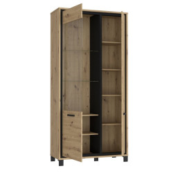 Wysoka witryna 100 cm Trondheim TDHV821L dąb artisan/dąb czarny