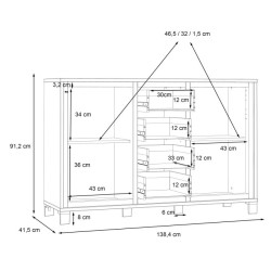 Komoda loft 140 cm Trondheim TDHK233 dąb artisan/dąb czarny