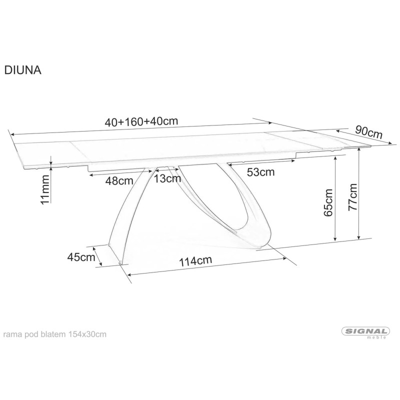 Ceramiczny stół Diuna Ceramic czarny sahara noir/czarny mat (160-240)x90