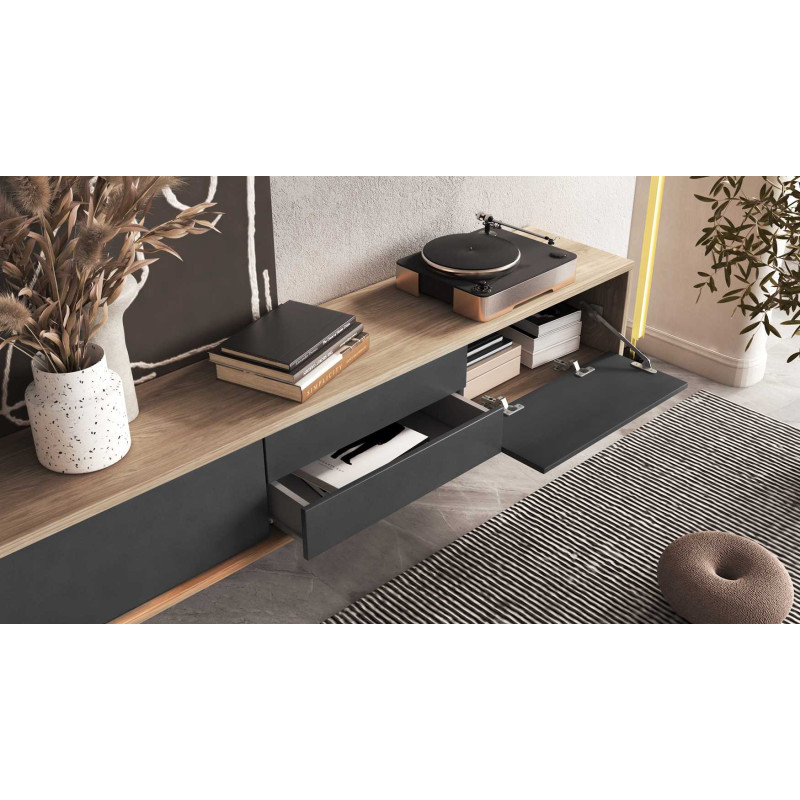 Szafka RTV z opcją podwieszenia Frida Typ 39 Dąb olejowany/Antracyt Helvetia Wieruszów