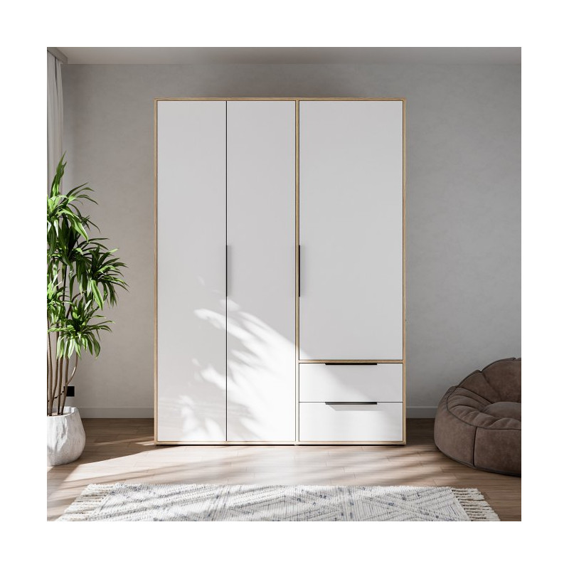 Szafa 150 cm z szufladami Orkney OKYS831 dąb mauvella/biały
