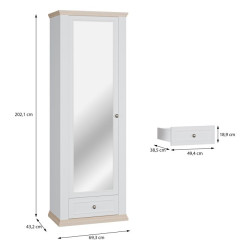 Wąska szafa ubraniowa 70 cm Pontypool PNTS812 biały/dąb riva