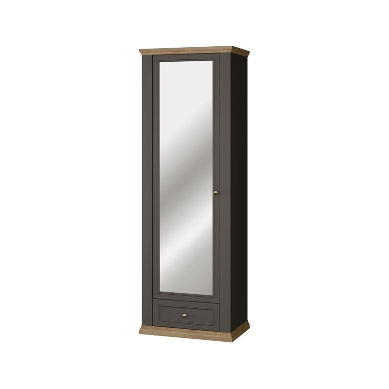 Wąska szafa ubraniowa 70 cm Pontypool PNTS812 dąb mauvella/uni wolfram szary