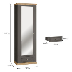 Wąska szafa ubraniowa 70 cm Pontypool PNTS812 dąb mauvella/uni wolfram szary
