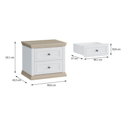 Szafka nocna 60 cm z szufladami Pontypool PNTK013 biały/dąb riva