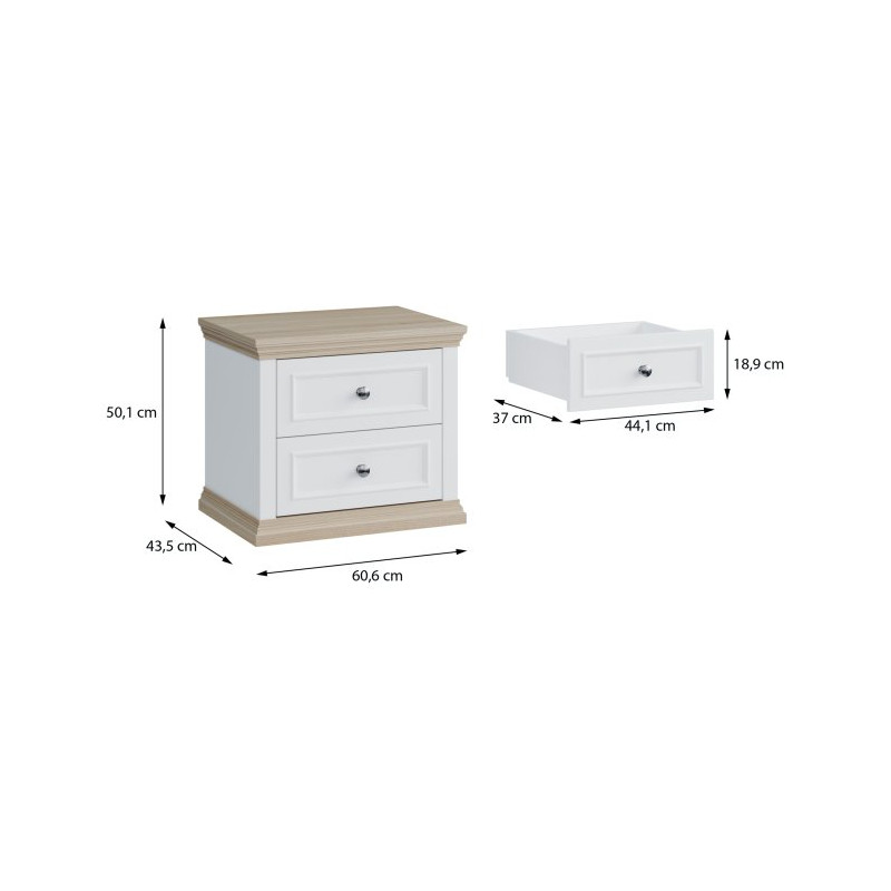 Szafka nocna 60 cm z szufladami Pontypool PNTK013 biały/dąb riva