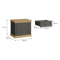 Szafka nocna 60 cm z szufladami Pontypool PNTK013 dąb mauvella/uni wolfram szary