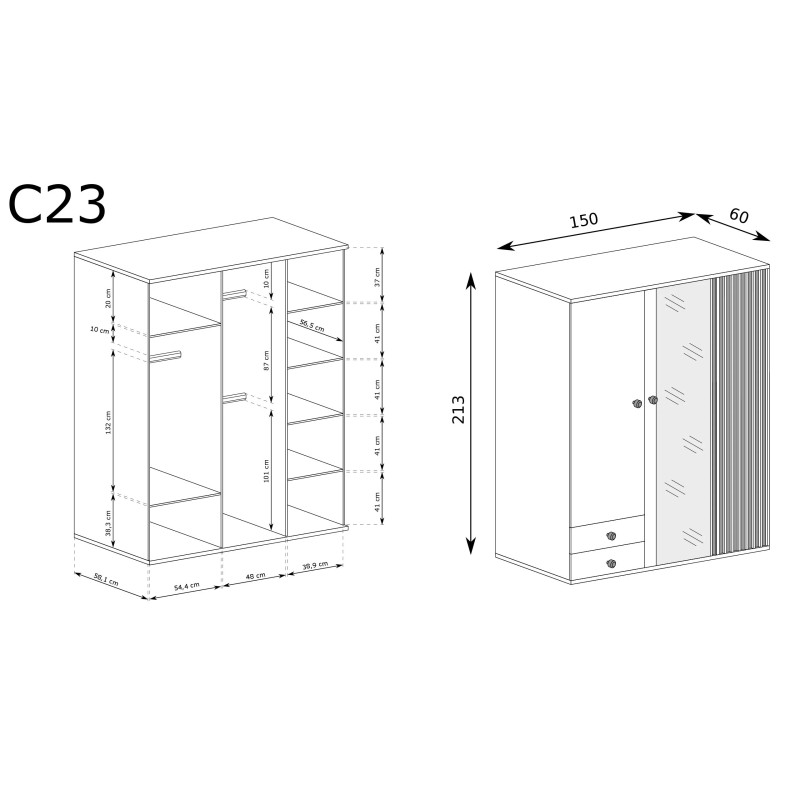Szafa z lustrem Cali C-23 Artisan czarna | Domowanie.pl