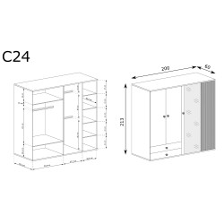 Duża szafa z lustrem Cali C24  Dąb artisan Jarstol
