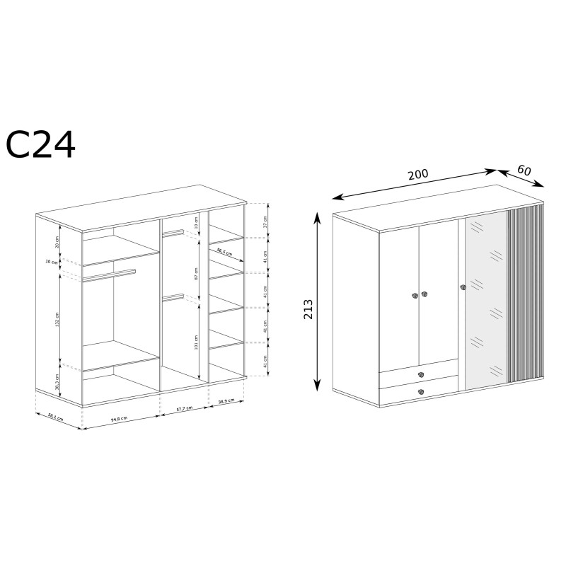 Duża szafa z lustrem Cali C24  Dąb artisan Jarstol