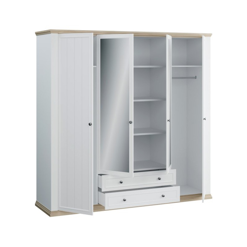 Szafa  z lustrem 220 cm Pontypool PNTS941 biały/dąb riva