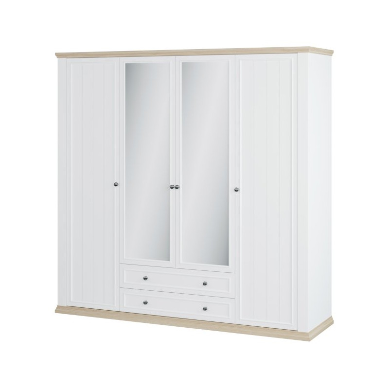 Szafa  z lustrem 220 cm Pontypool PNTS941 biały/dąb riva