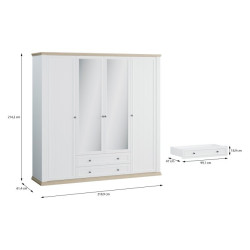 Szafa  z lustrem 220 cm Pontypool PNTS941 biały/dąb riva