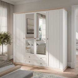 Szafa  z lustrem 220 cm Pontypool PNTS941 biały/dąb riva