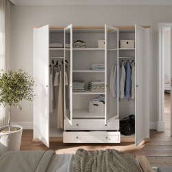 Szafa  z lustrem 220 cm Pontypool PNTS941 biały/dąb riva
