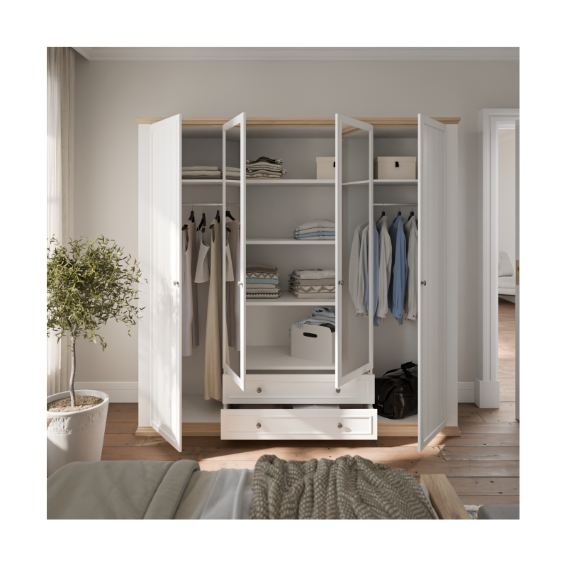 Szafa  z lustrem 220 cm Pontypool PNTS941 biały/dąb riva