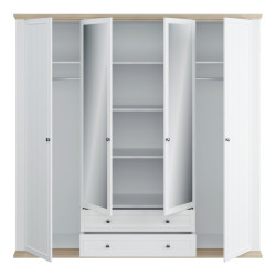 Szafa  z lustrem 220 cm Pontypool PNTS941 biały/dąb riva