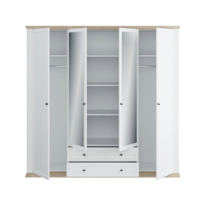 Szafa  z lustrem 220 cm Pontypool PNTS941 biały/dąb riva