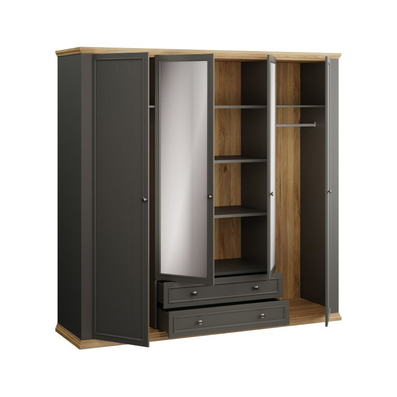 Szafa z lustrem 220 cm Pontypool PNTS941 uni wolfram szary/dąb mauvella