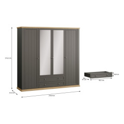 Szafa z lustrem 220 cm Pontypool PNTS941 uni wolfram szary/dąb mauvella