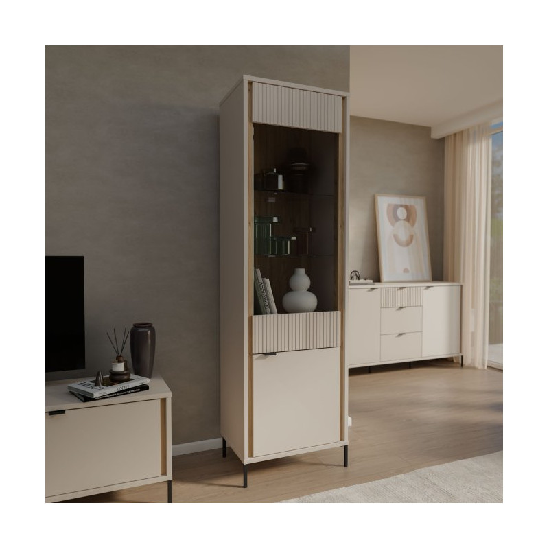 Wąska witryna 60 cm Seravel SVLV711 piaskowy/dąb mauvella