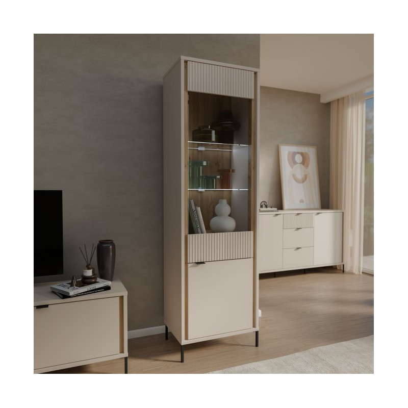 Wąska witryna 60 cm Seravel SVLV711 piaskowy/dąb mauvella