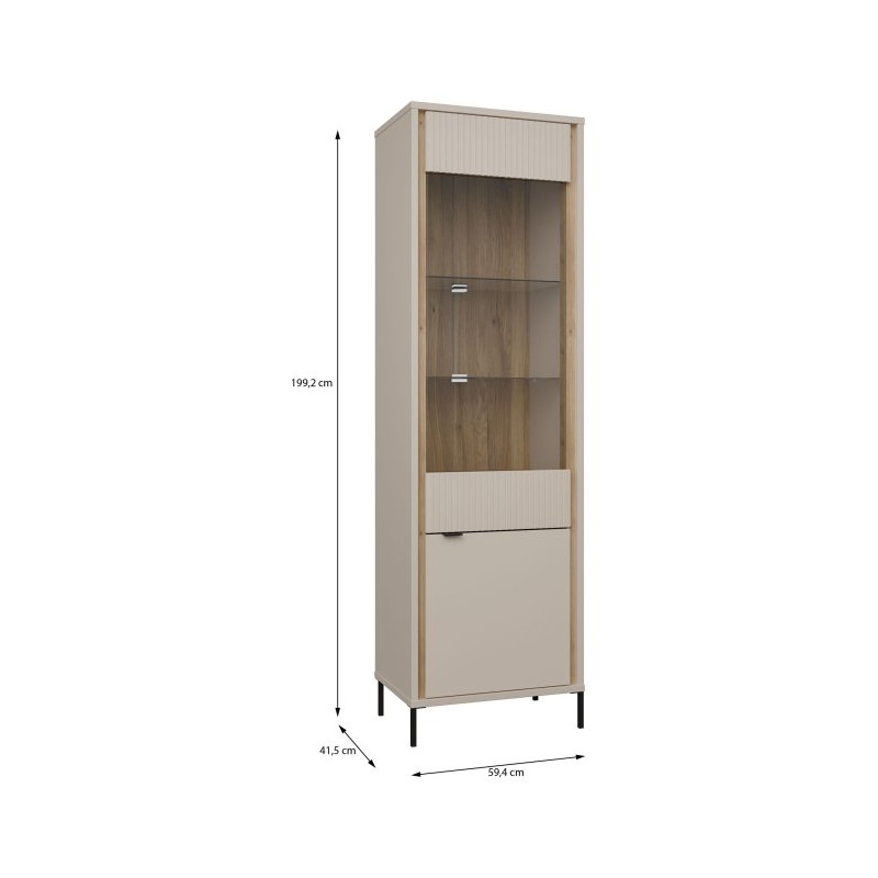 Wąska witryna 60 cm Seravel SVLV711 piaskowy/dąb mauvella