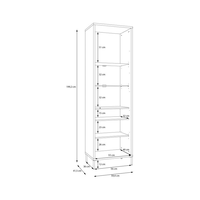 Wąska witryna 60 cm Seravel SVLV711 piaskowy/dąb mauvella