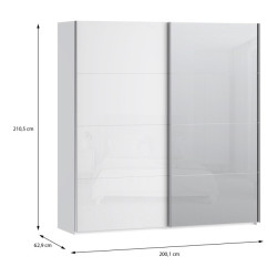 Szafa przesuwna 200 cm z lustrem Sophistispace SSQS32414 biały połysk