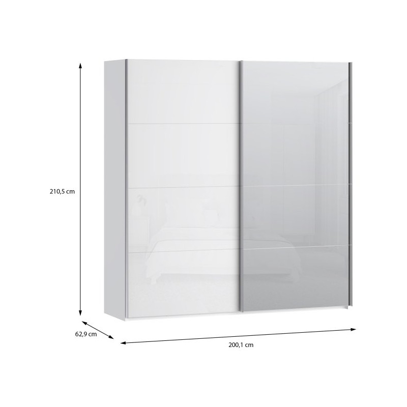 Szafa przesuwna 200 cm z lustrem Sophistispace SSQS32414 biały połysk