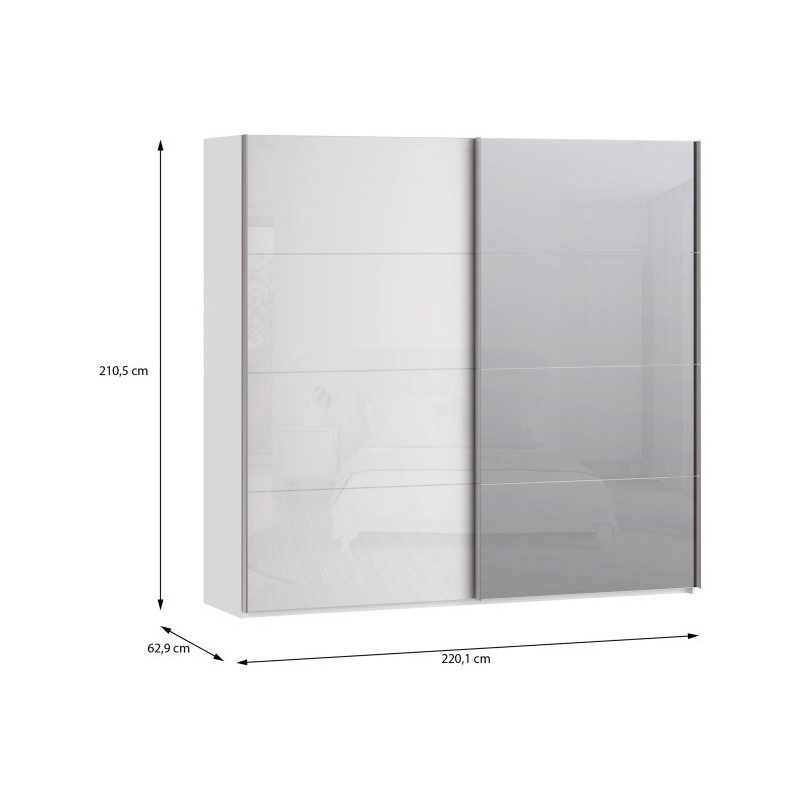 Szafa przesuwna 220 cm z lustrem Sophistispace SSQS92413 biały połysk