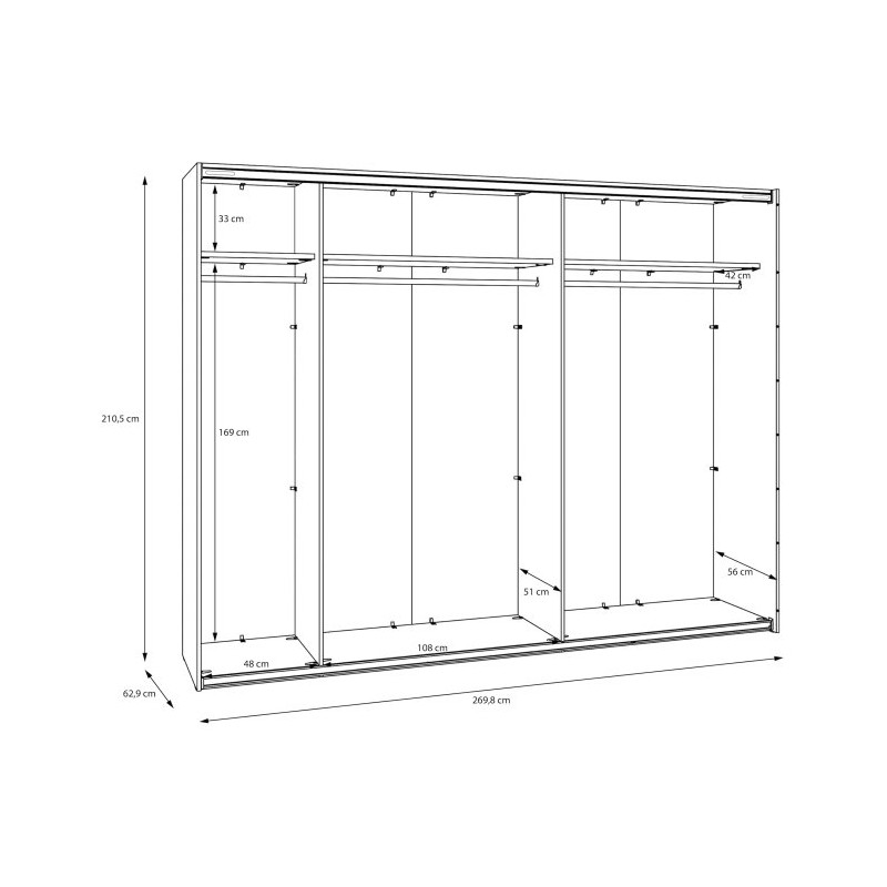 Szafa przesuwna 270 cm z lustrem Sophistispace SSQS12413 biały połysk