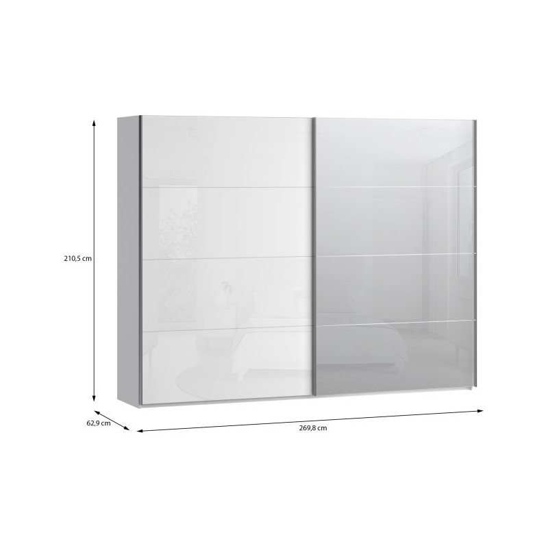 Szafa przesuwna 270 cm z lustrem Sophistispace SSQS12413 biały połysk