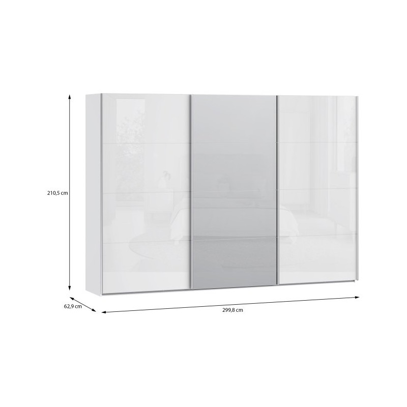 Szafa przesuwna z lustrem 300 cm Sophistispace SSQS23412 biały połysk