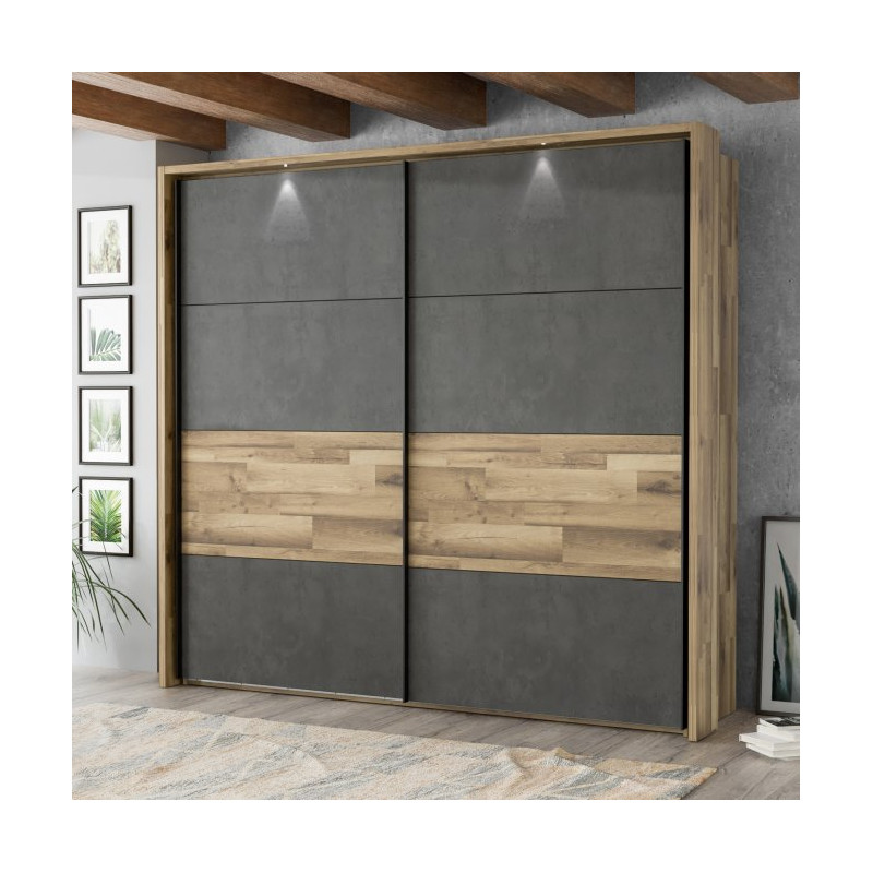 Szafa 230 cm z oświetleniem Ricciano RCQS92413B dąb klepkowy/beton