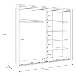 Szafa 230 cm z oświetleniem Ricciano RCQS92413B piaskowy/dąb klepkowy