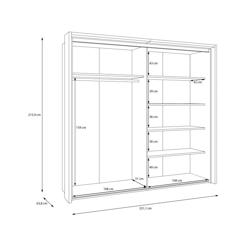 Szafa 230 cm z oświetleniem Ricciano RCQS92413B piaskowy/dąb klepkowy