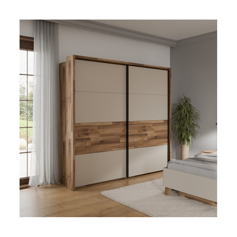 Szafa 230 cm z oświetleniem Ricciano RCQS92413B piaskowy/dąb klepkowy