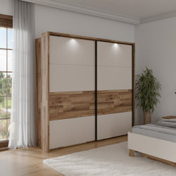 Szafa 230 cm z oświetleniem Ricciano RCQS92413B piaskowy/dąb klepkowy