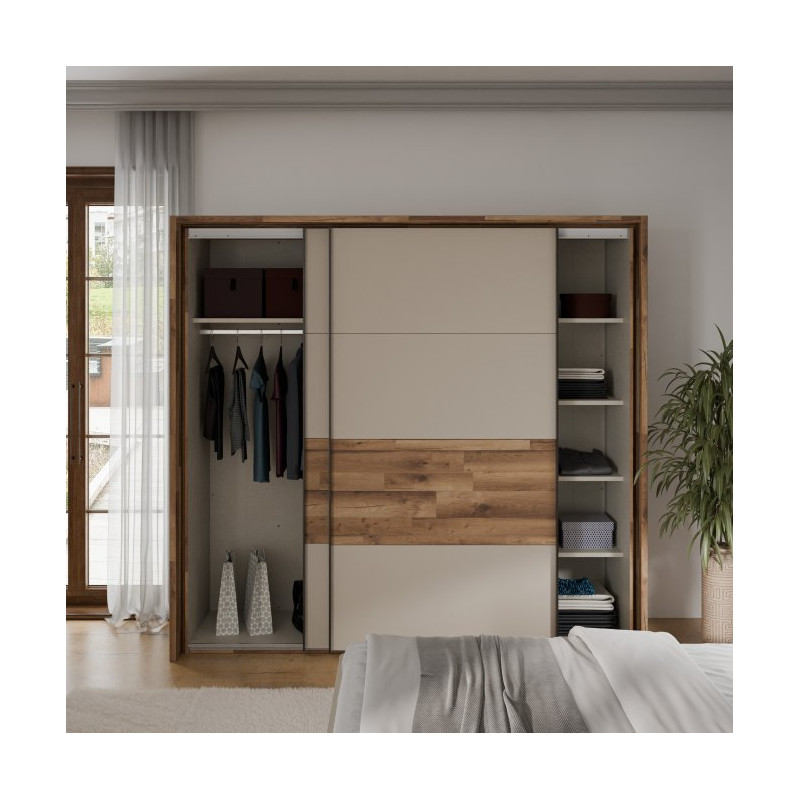 Szafa 230 cm z oświetleniem Ricciano RCQS92413B piaskowy/dąb klepkowy