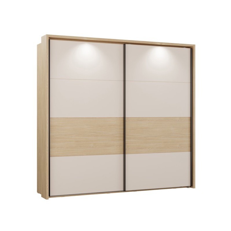 Szafa 230 cm z oświetleniem Ricciano RCQS92413B piaskowy/dąb elegancja