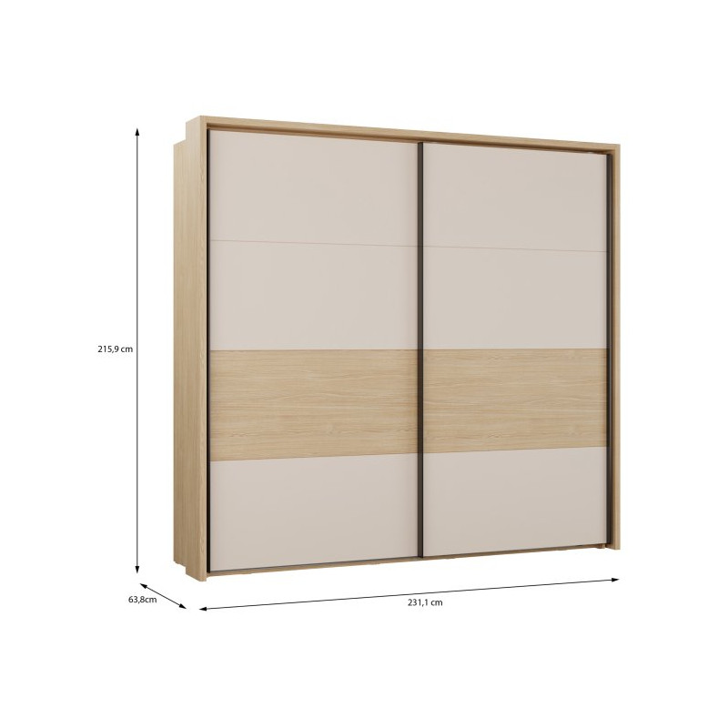 Szafa 230 cm z oświetleniem Ricciano RCQS92413B piaskowy/dąb elegancja