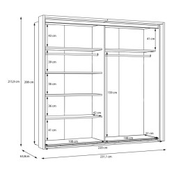 Szafa 230 cm z oświetleniem Ricciano RCQS92413B piaskowy/dąb elegancja