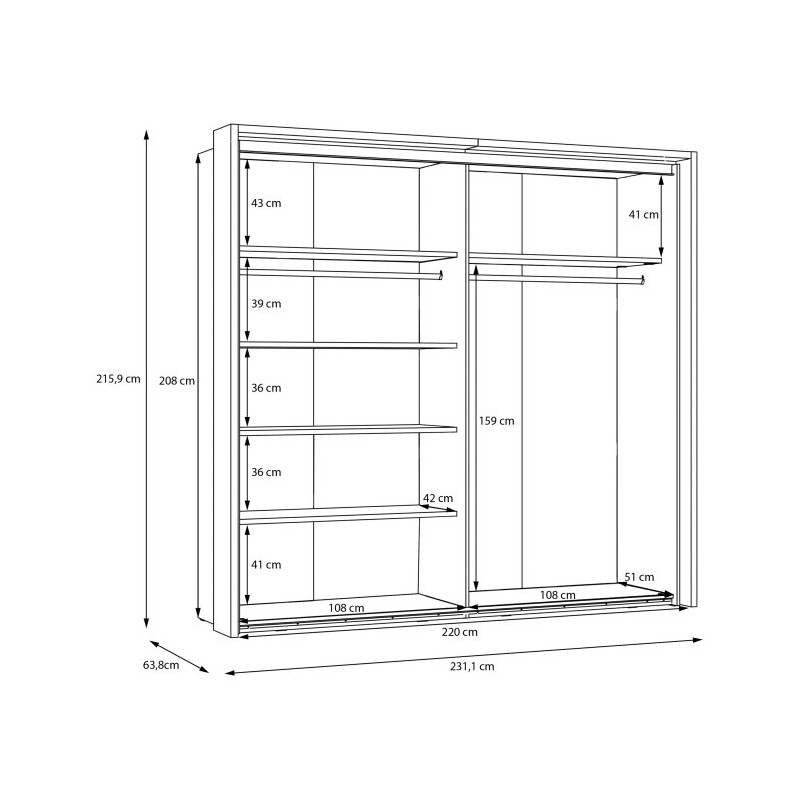 Szafa 230 cm z oświetleniem Ricciano RCQS92413B piaskowy/dąb elegancja
