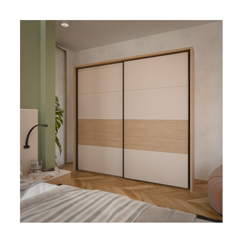 Szafa 230 cm z oświetleniem Ricciano RCQS92413B piaskowy/dąb elegancja