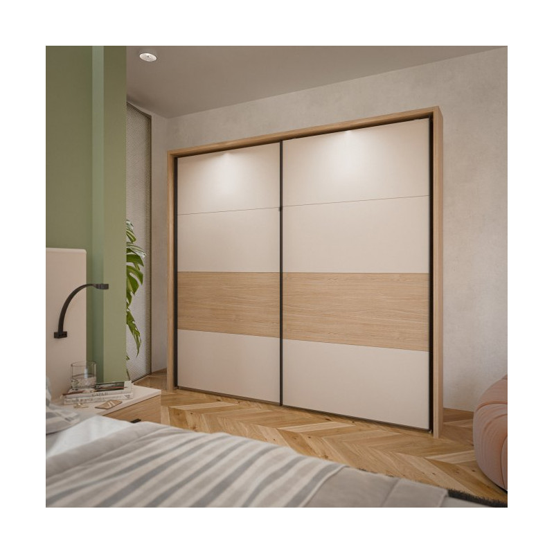 Szafa 230 cm z oświetleniem Ricciano RCQS92413B piaskowy/dąb elegancja