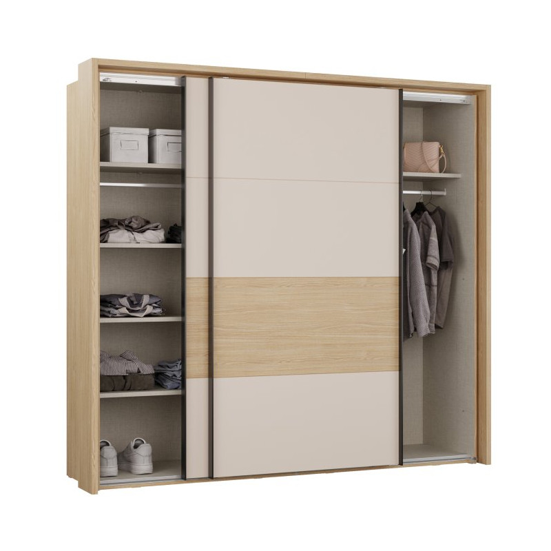 Szafa 230 cm z oświetleniem Ricciano RCQS92413B piaskowy/dąb elegancja