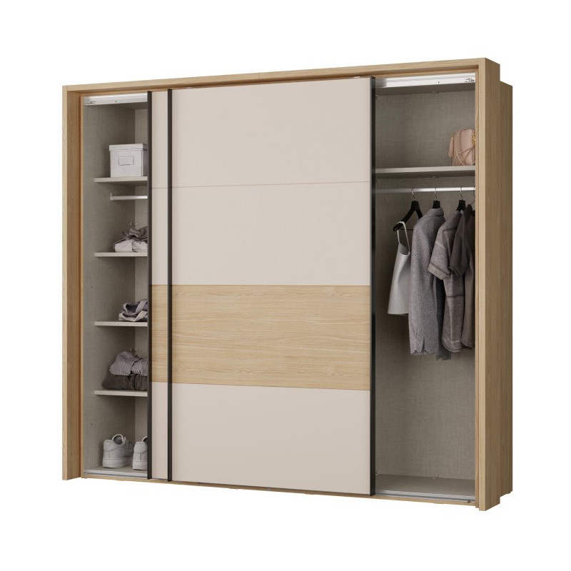 Szafa 230 cm z oświetleniem Ricciano RCQS92413B piaskowy/dąb elegancja